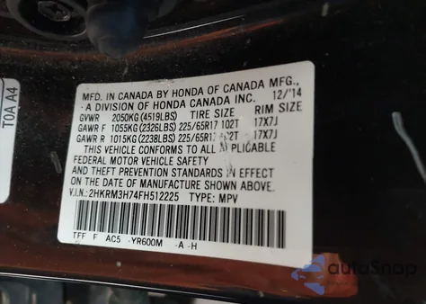 2015 Honda Cr-V Ex-L from USA, damaged, VIN 2HKRM3H74FH512225